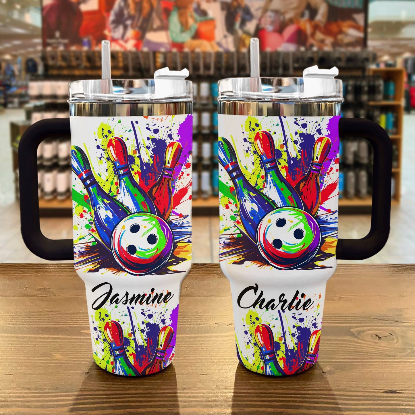 Shineful Personalized Tumbler Colorful Bowling Splashing