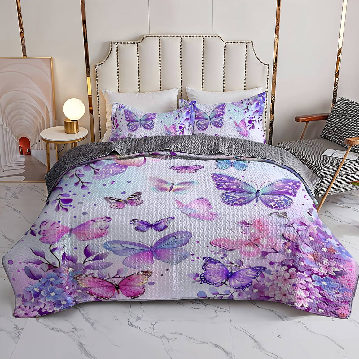 Shineful All Season Quilt 3-Piece Set Magnificent Butterflies