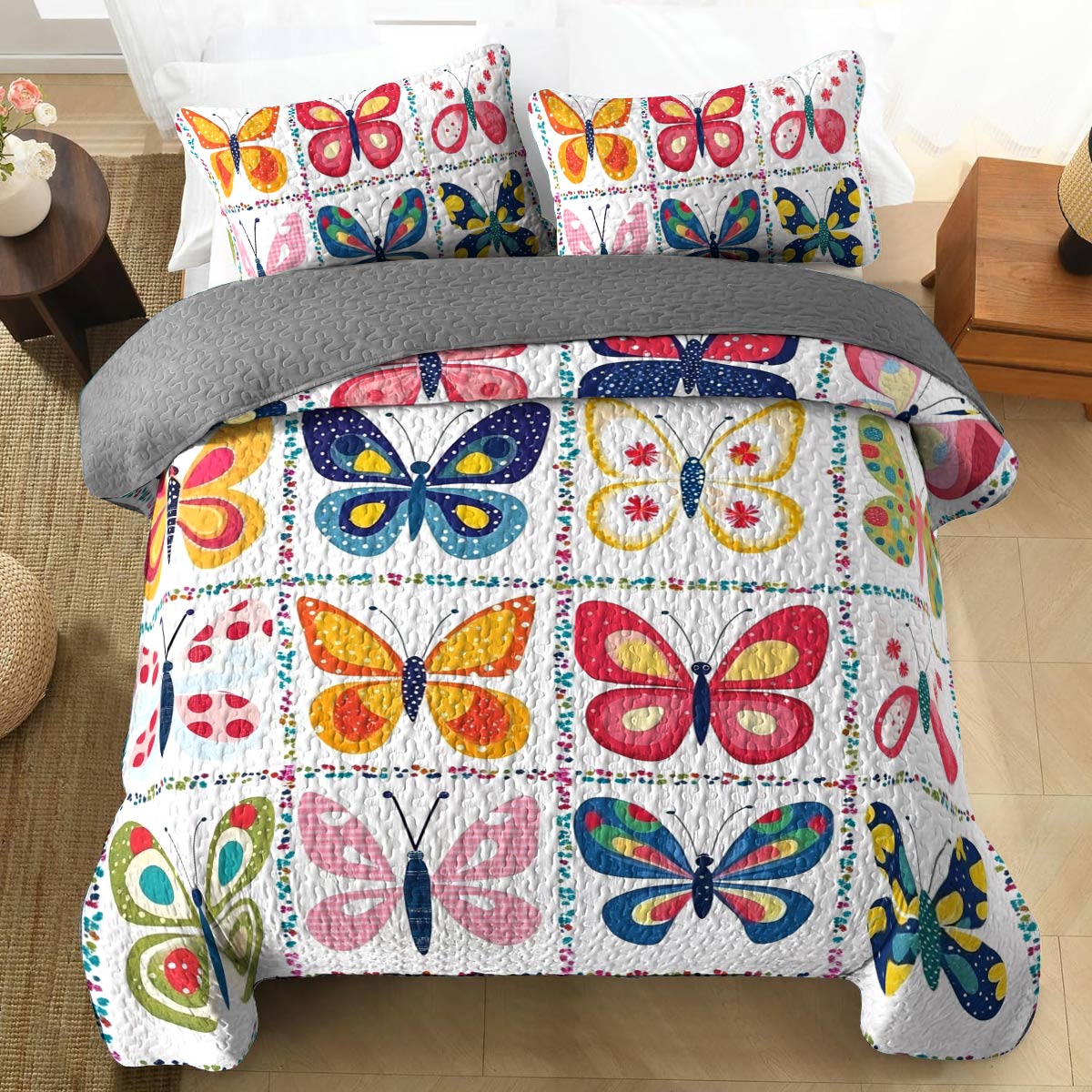 Shineful All Season Quilt 3-Piece Set Pretty Butterflies Love