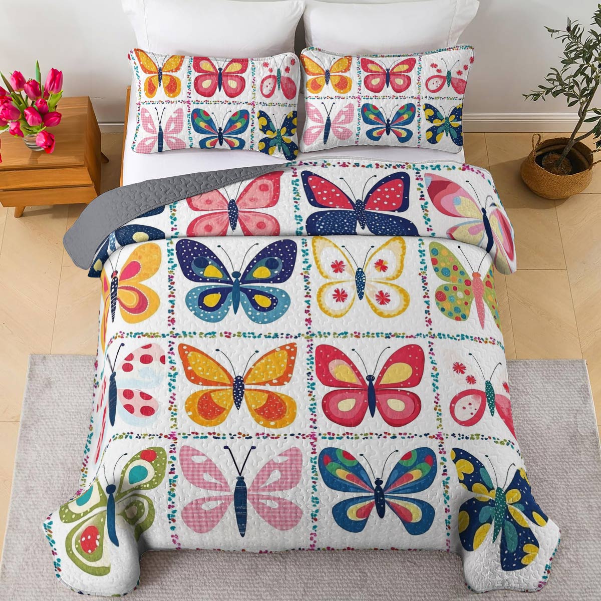 Shineful All Season Quilt 3-Piece Set Pretty Butterflies Love