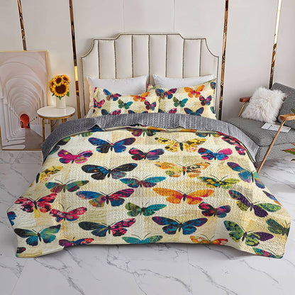 Shineful All Season Quilt 3-Piece Set Colorful Butterfies