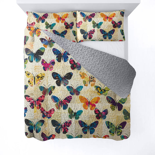 Shineful All Season Quilt 3-Piece Set Colorful Butterfies