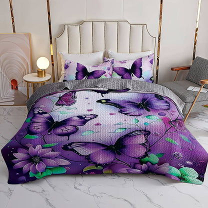 Shineful All Season Quilt 3-Piece Set Gorgeous Purple Butterflies