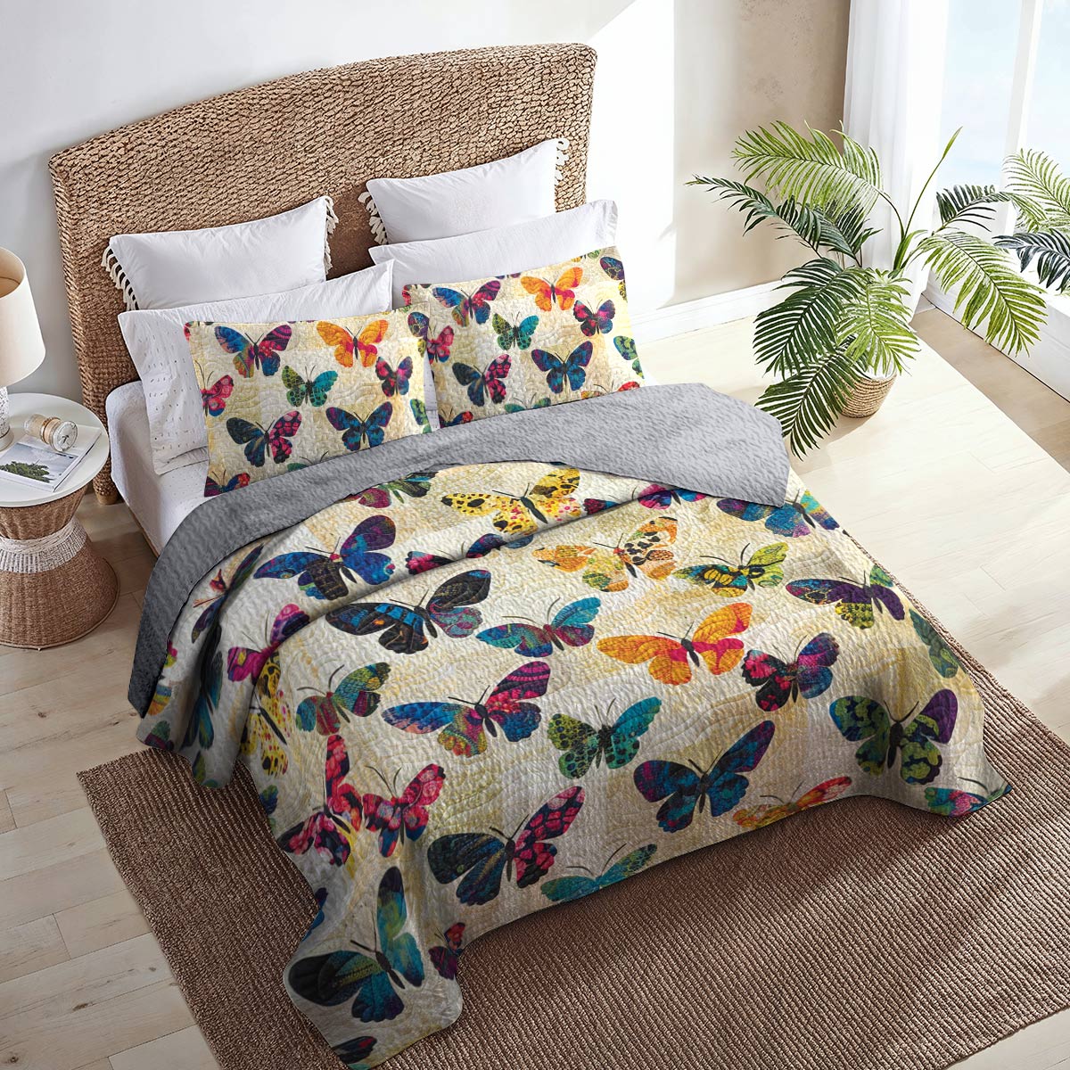 Shineful All Season Quilt 3-Piece Set Colorful Butterfies