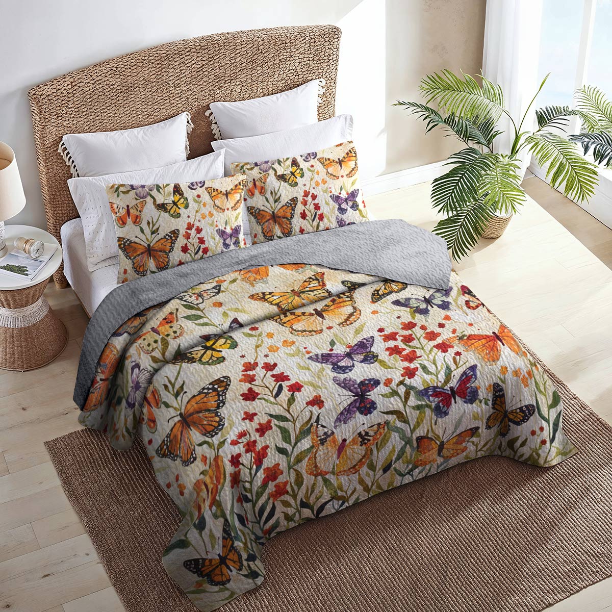 Shineful All Season Quilt 3-Piece Set Butterfly Flowers Lovely