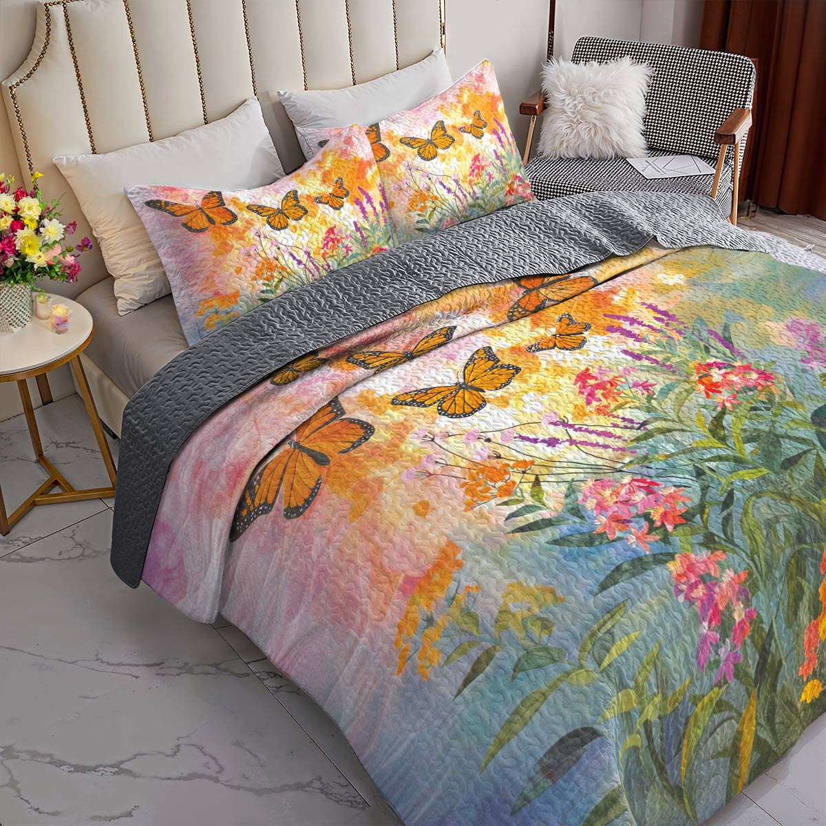 Shineful All Season Quilt 3-teiliges Set Sonnenschein Schmetterlinge im Blumengarten