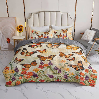 Shineful All Season Quilt 3-Piece Set Charming Butterfly Garden