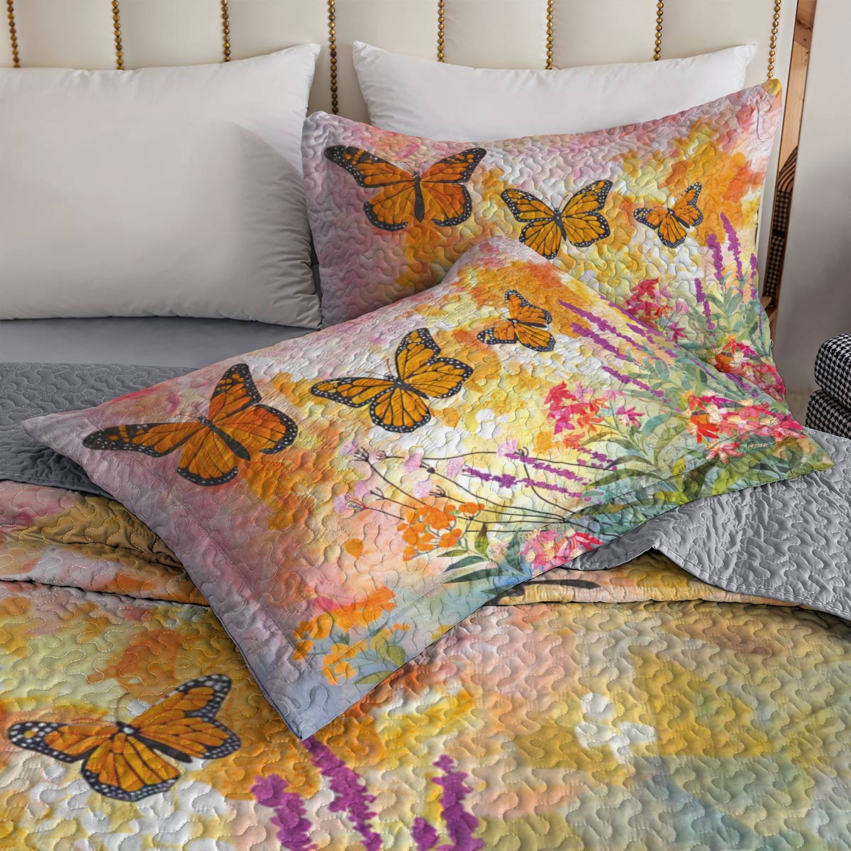 Shineful All Season Quilt 3-Piece Set Sunshine Butterflies In Flowers Garden