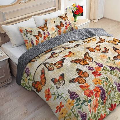 Shineful All Season Quilt 3-Piece Set Charming Butterfly Garden