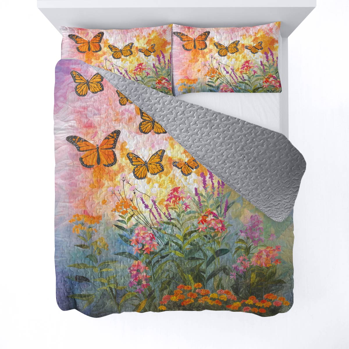 Shineful All Season Quilt 3-Piece Set Sunshine Butterflies In Flowers Garden