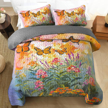 Shineful All Season Quilt 3-Piece Set Sunshine Butterflies In Flowers Garden