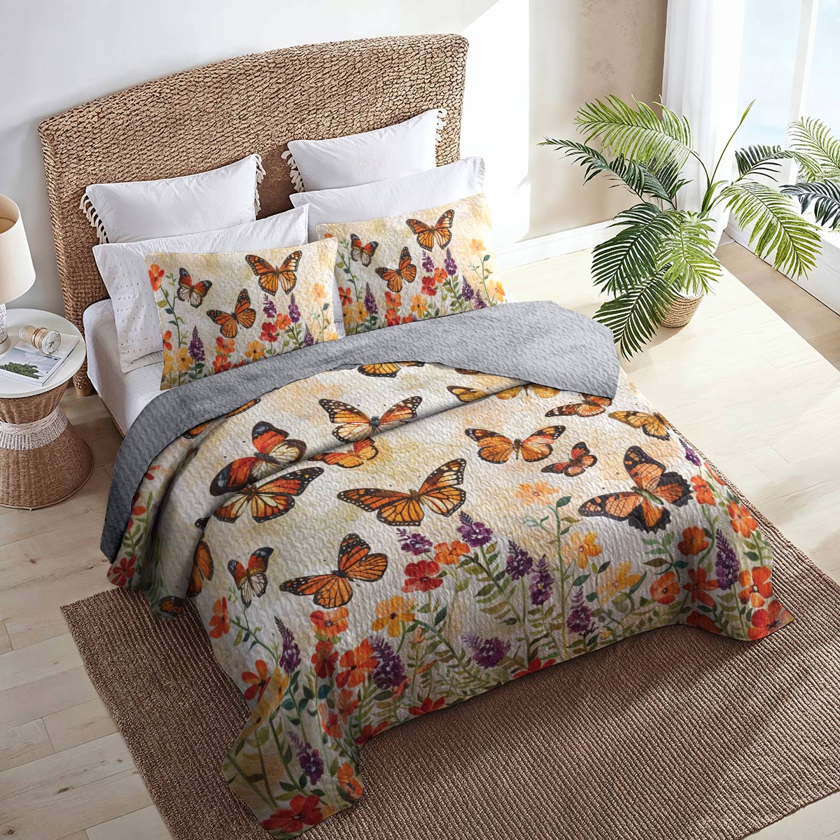 Shineful All Season Quilt 3-Piece Set Charming Butterfly Garden