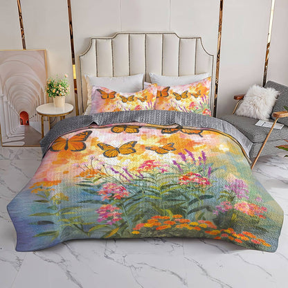 Shineful All Season Quilt 3-Piece Set Sunshine Butterflies In Flowers Garden