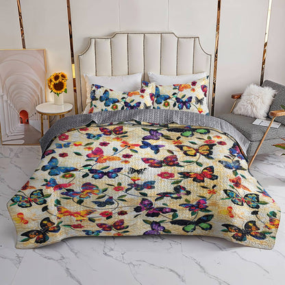 Shineful All Season Quilt 3-Piece Set Splendid Butterfly Flowers Lovely