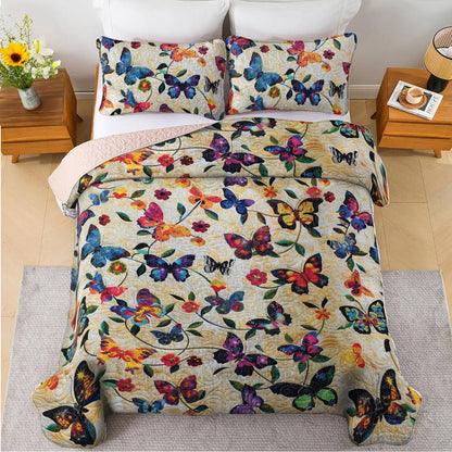 Shineful All Season Quilt 3-Piece Set Splendid Butterfly Flowers Lovely