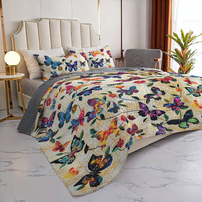 Shineful All Season Quilt 3-Piece Set Splendid Butterfly Flowers Lovely