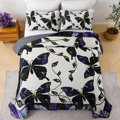 Shineful All Season Quilt 3-teiliges Set Funkelnder Schmetterling in der Nacht