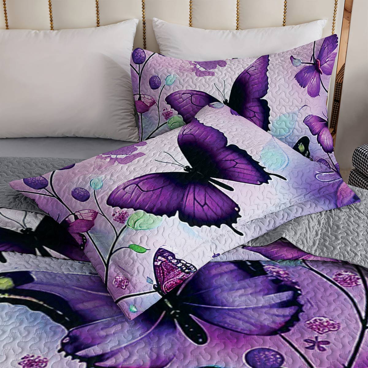 Shineful All Season Quilt 3-Piece Set Gorgeous Purple Butterflies