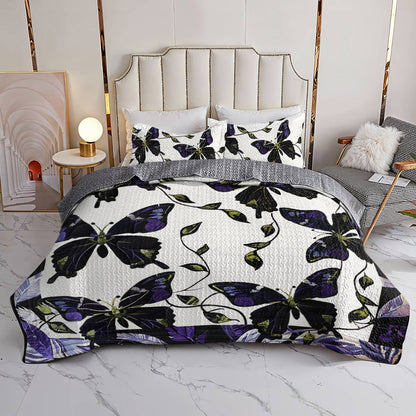 Shineful All Season Quilt 3-teiliges Set Funkelnder Schmetterling in der Nacht