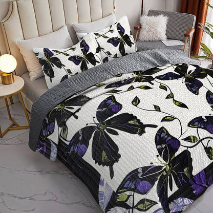 Shineful All Season Quilt 3-teiliges Set Funkelnder Schmetterling in der Nacht