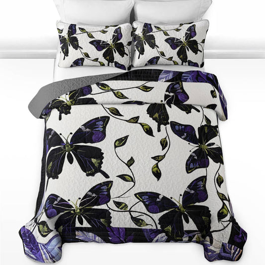 Shineful All Season Quilt 3-Piece Set Sparkling Butterfly At The Night