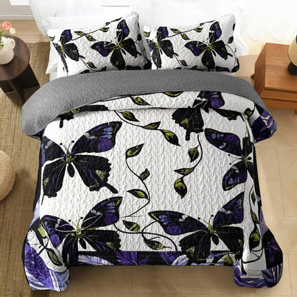 Shineful All Season Quilt 3-Piece Set Sparkling Butterfly At The Night