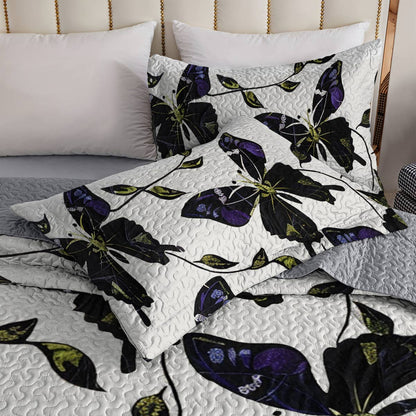 Shineful All Season Quilt 3-teiliges Set Funkelnder Schmetterling in der Nacht