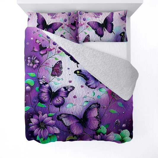 Shineful All Season Quilt 3-Piece Set Gorgeous Purple Butterflies