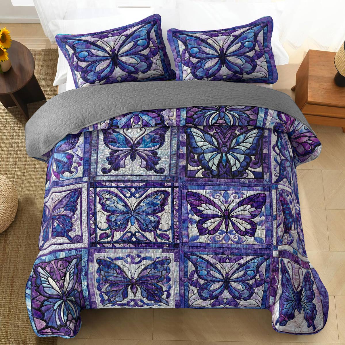 Shineful All Season Quilt 3-Piece Set Magnificent Butterflies