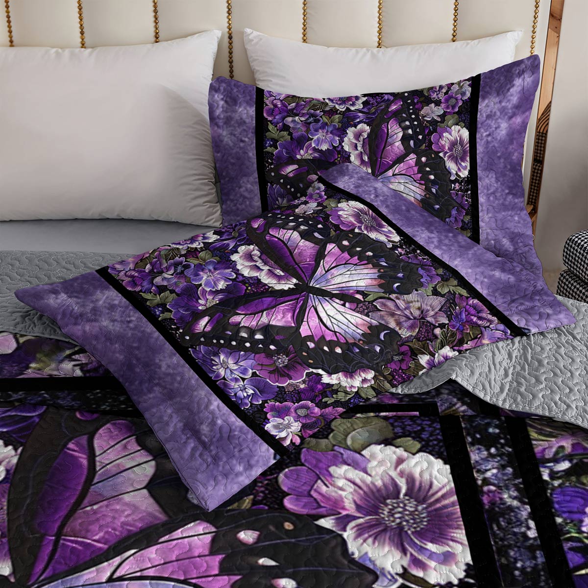 Shineful All Season Quilt 3-Piece Set Exquisite Butterfly Flowers