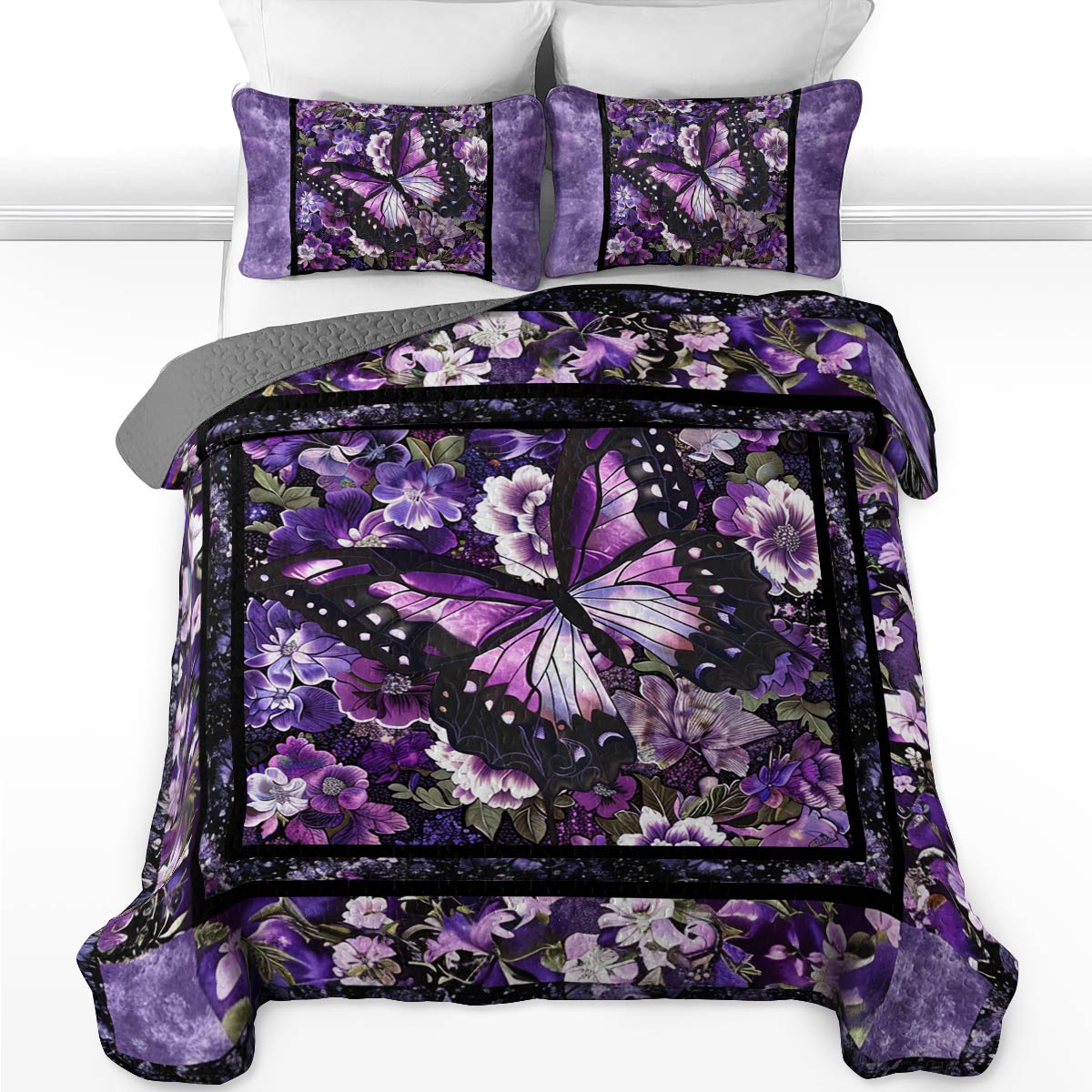 Shineful All Season Quilt 3-Piece Set Exquisite Butterfly Flowers