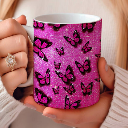 Tasse en céramique brillante Papillon rose