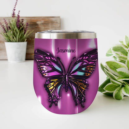 Shineful Personalized Wine Tumbler Gorgeous Butterfly Puffy