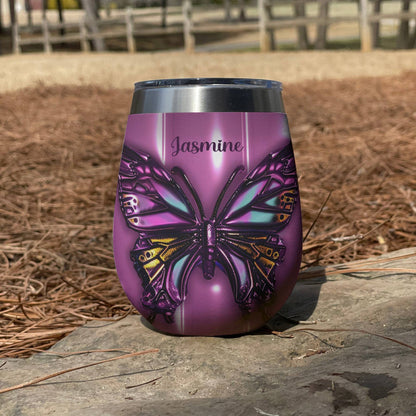 Shineful Personalized Wine Tumbler Gorgeous Butterfly Puffy