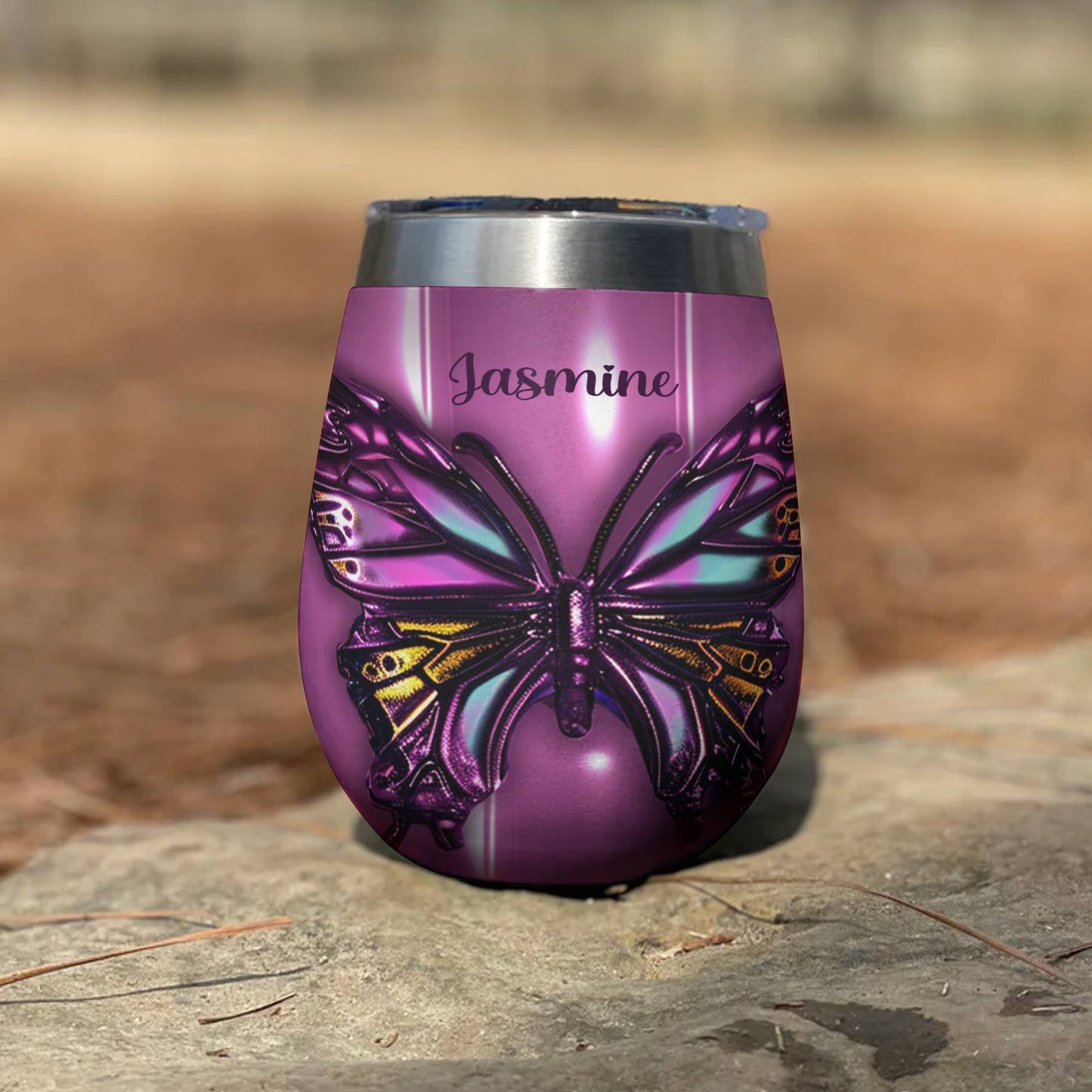 Shineful Personalized Wine Tumbler Gorgeous Butterfly Puffy