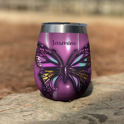 Shineful Personalized Wine Tumbler Gorgeous Butterfly Puffy