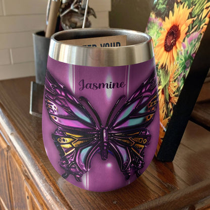 Shineful Personalized Wine Tumbler Gorgeous Butterfly Puffy