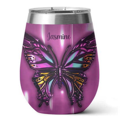 Shineful Personalized Wine Tumbler Gorgeous Butterfly Puffy