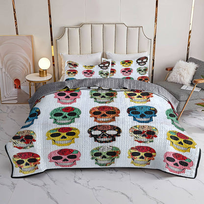 Shineful All Season Quilt 3-Piece Set  Colorful Sugar Skull Roses