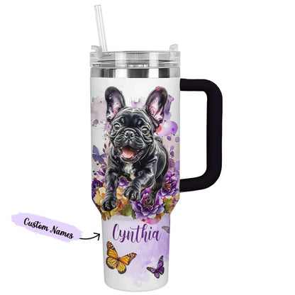 Shineful Tumbler Personalized Frenchie Butterfly Garden