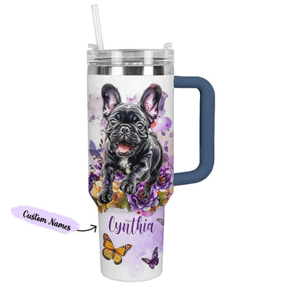 Shineful Tumbler Personalized Frenchie Butterfly Garden