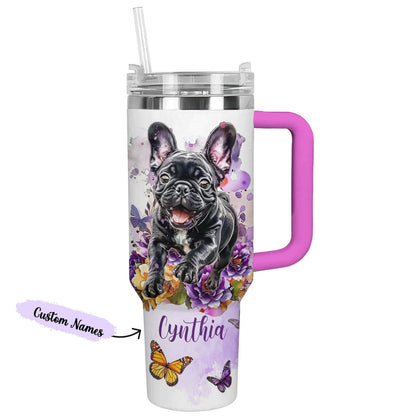 Shineful Tumbler Personalized Frenchie Butterfly Garden