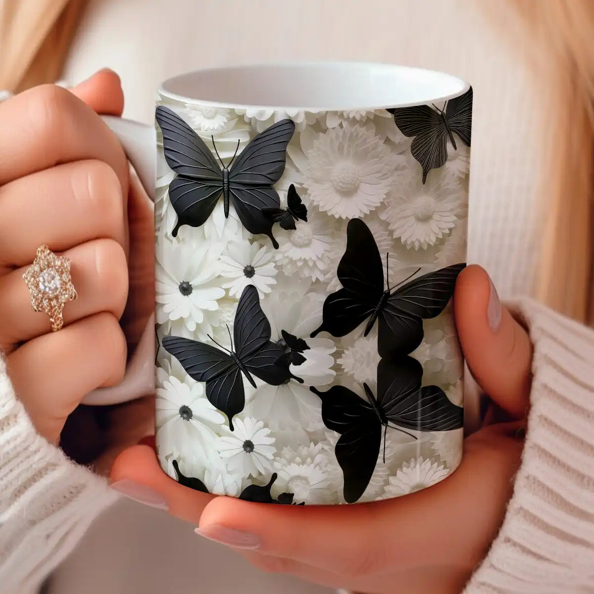 Tasse en céramique brillante Papillon Noir