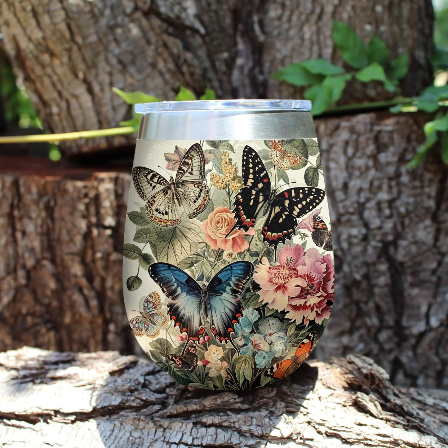 Butterfly12 Oz Shineful™ Wine Tumbler Floral Garden Mn8 12Oz