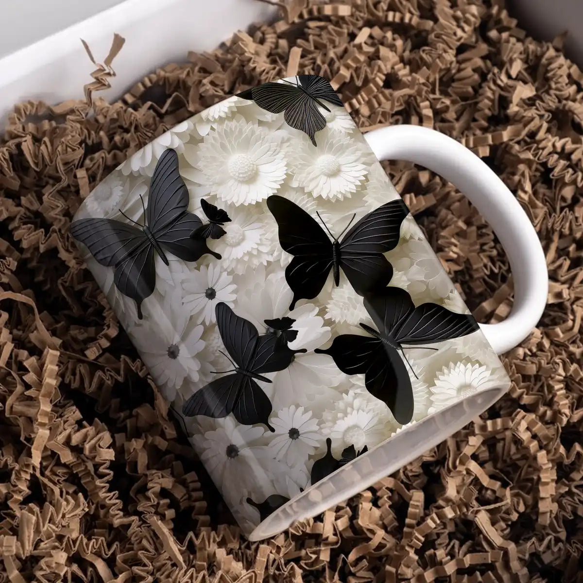 Tasse en céramique brillante Papillon Noir