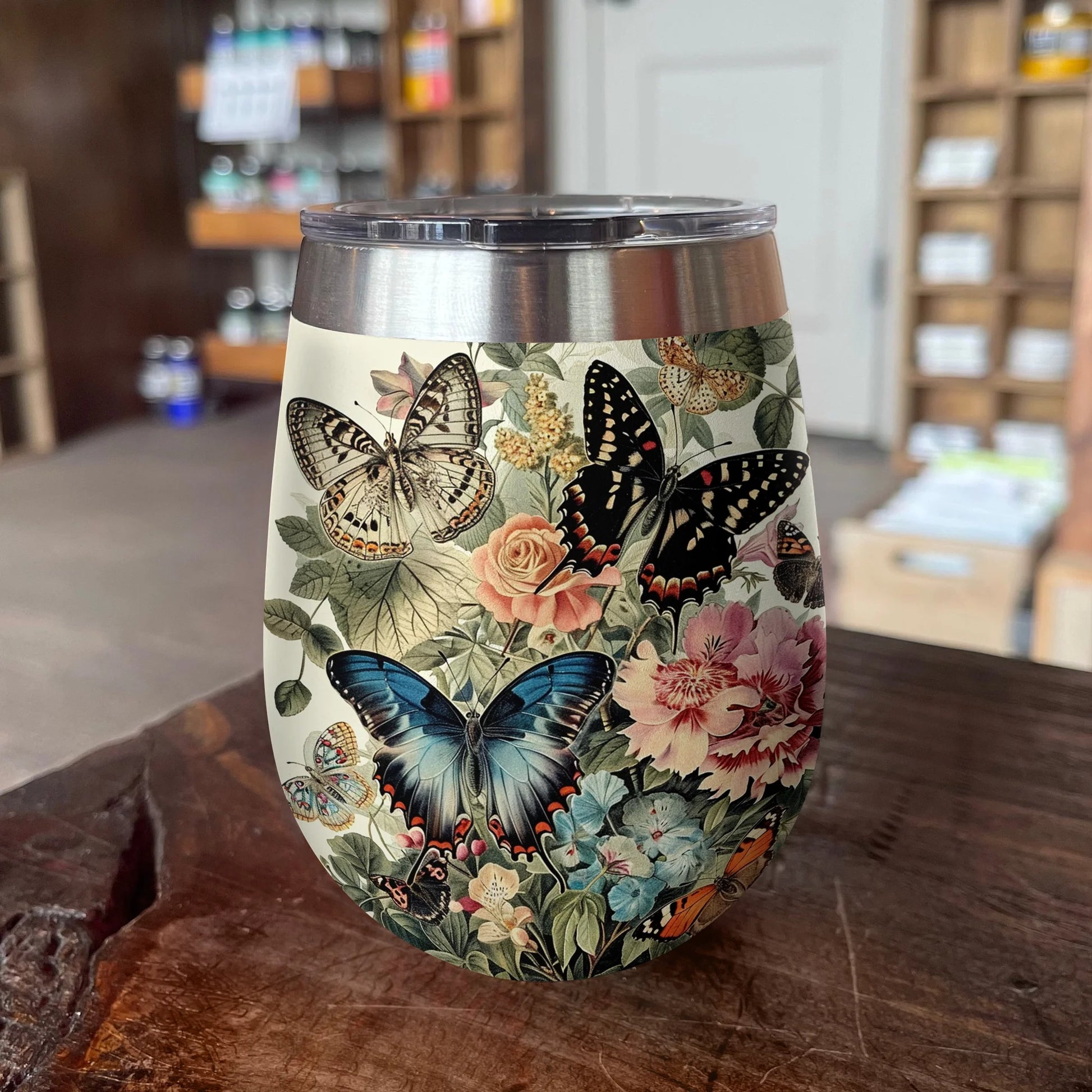 Butterfly12 Oz Shineful™ Wine Tumbler Floral Garden Mn8 12Oz