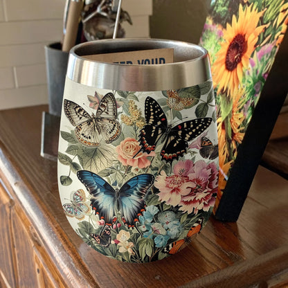 Butterfly12 Oz Shineful™ Wine Tumbler Floral Garden Mn8 12Oz