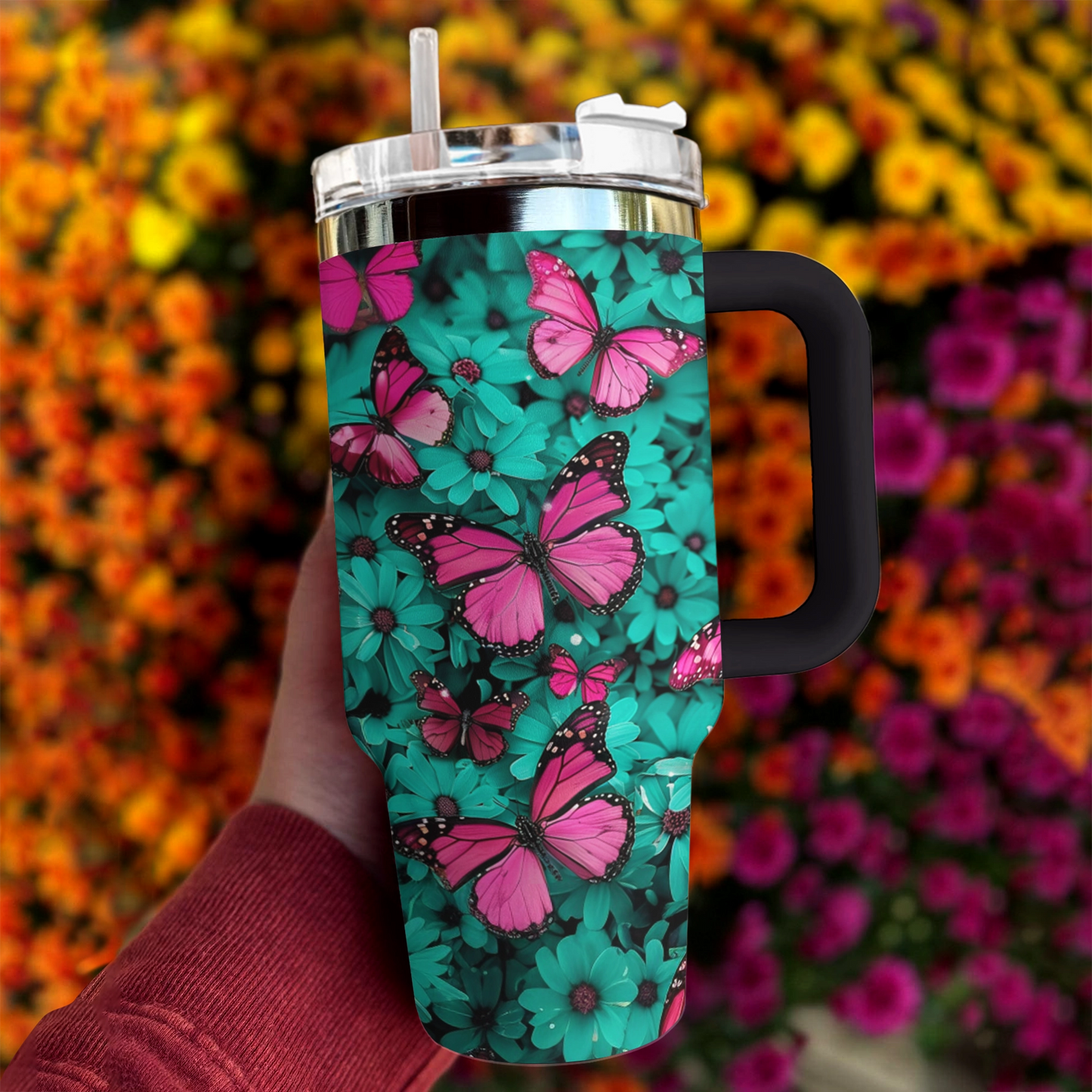 Shineful Tumbler Butterfly Turquoise Blooms