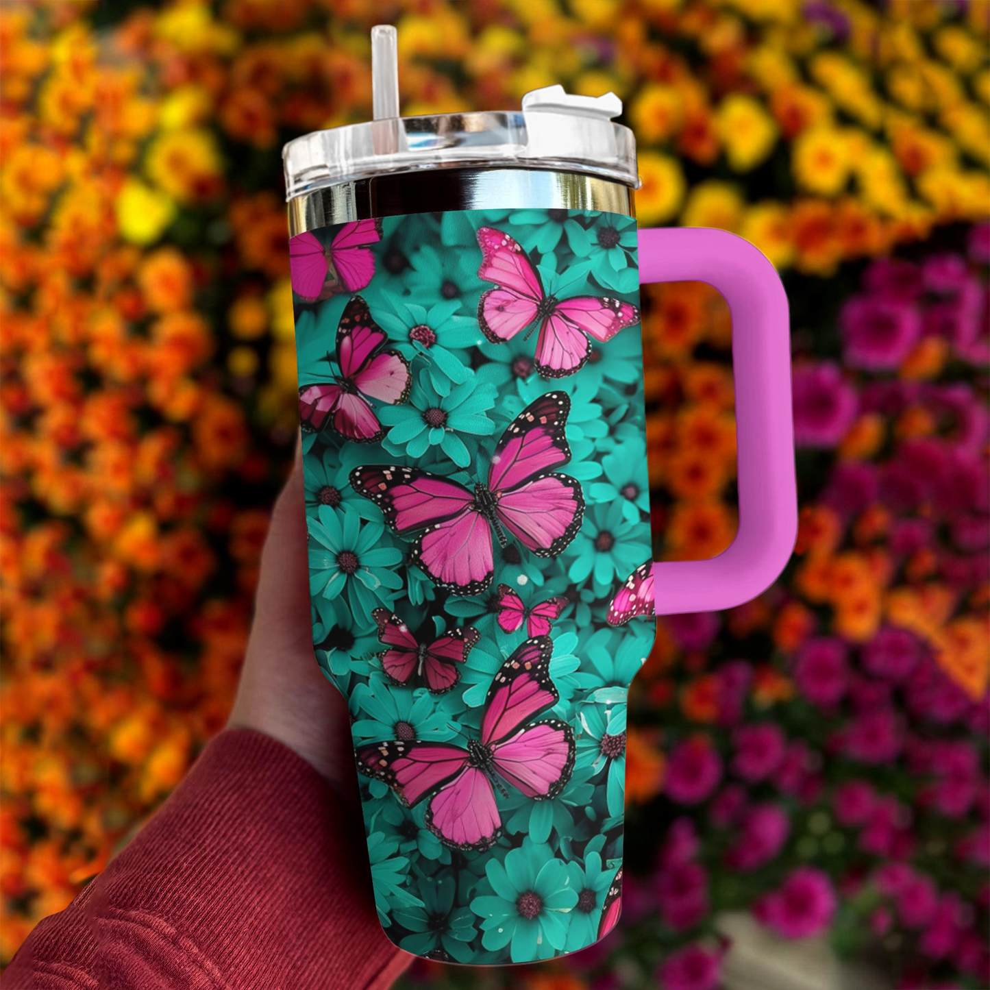 Shineful Tumbler Butterfly Turquoise Blooms