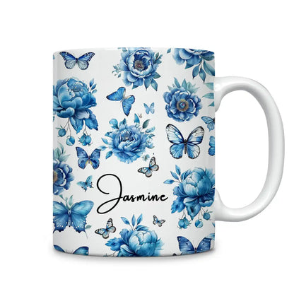 Shiny Keramiktasse mit Aufschrift „Schmetterling“ in Blau